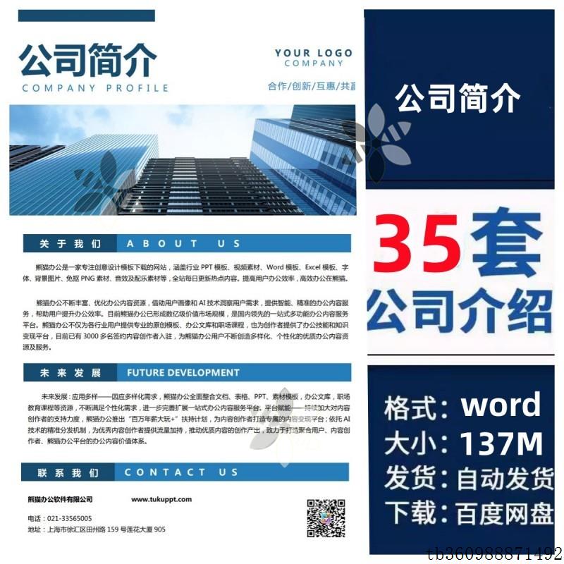 公司介绍宣传简介简报word模板商务企业介绍单页A4海报电子版
