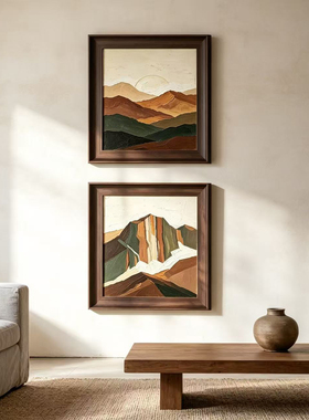 中古风现代简约山脉装饰画客厅餐厅背景墙挂画方形壁画艺术风水画