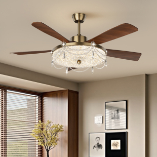 风扇灯2026新款 客厅餐厅中古吊扇灯一体吊灯复古静音卧室电扇灯具