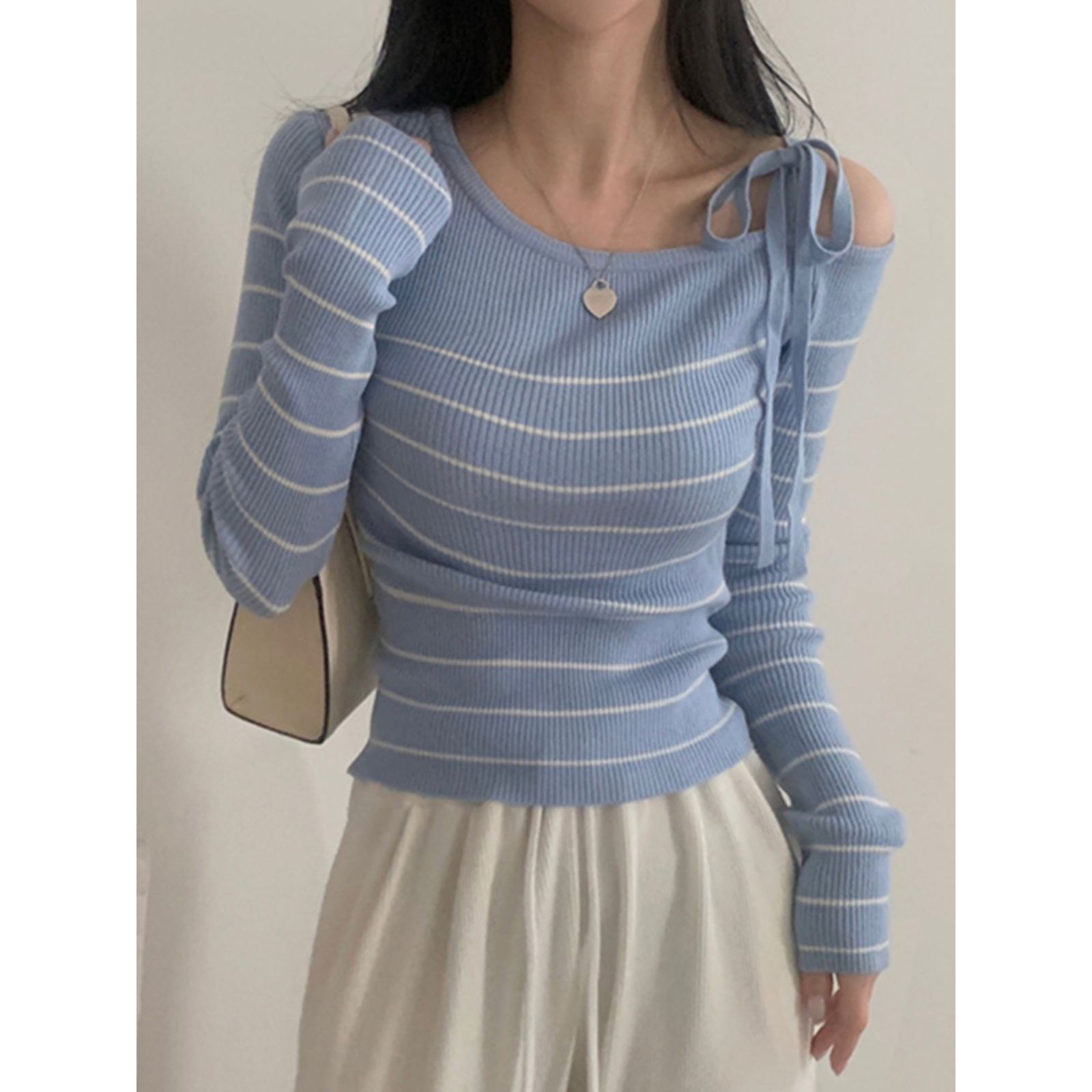 T0328斜领NOBLE阿加身材春秋AGA显瘦李宥静新款弹力麻混细绳百搭