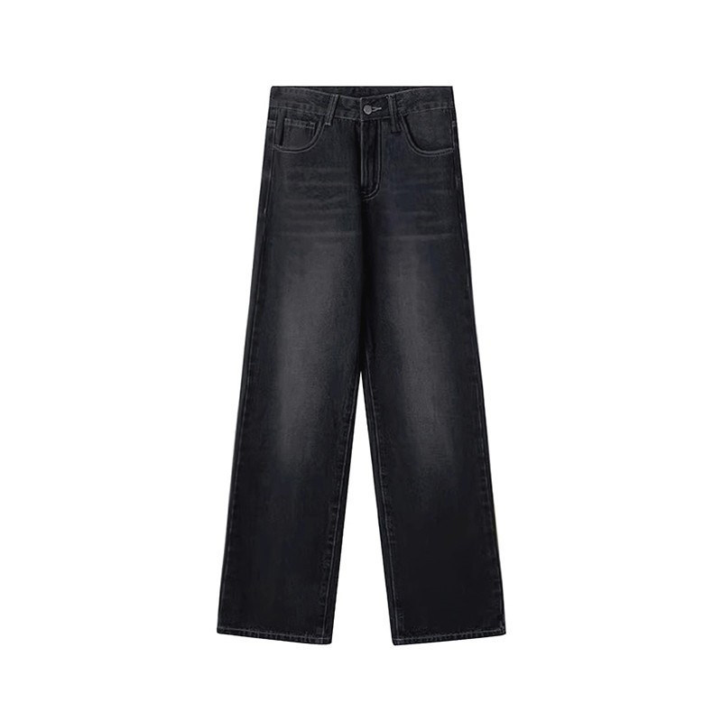thumbnail for Black and gray wide-leg jeans for women, new autumn plus-size plus-size pants, slimming pear-shaped figure, high-waisted straight-leg pants