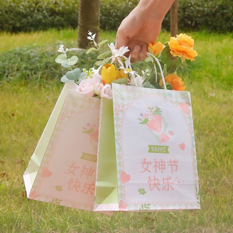 简约清新手提袋女神节快乐礼品袋三八妇女节手提袋38节日礼品袋