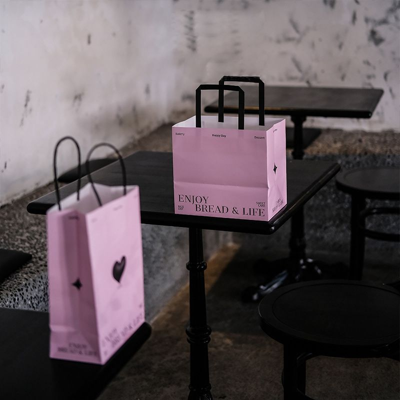 日系粉色爱心手提礼品袋小号烘焙蛋糕提拉米苏手提袋通用牛皮纸袋