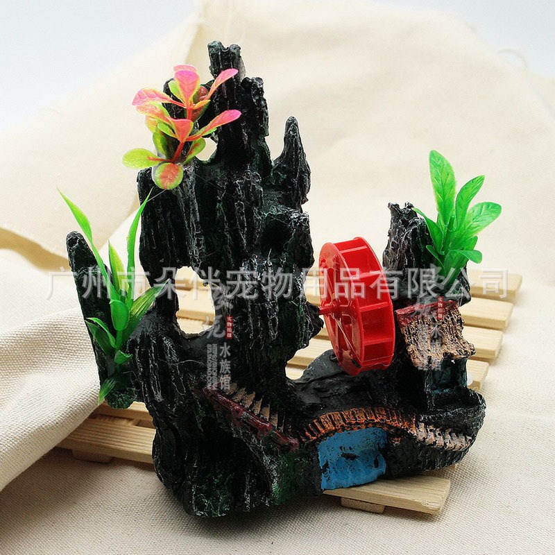 速发鱼缸造景水族箱装饰车号假山风车水大假山水草鱼缸装饰品