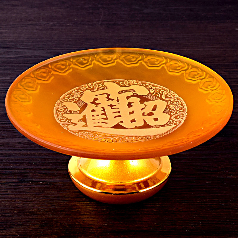 速发佛具琉璃莲花招财水佛盘供佛前观音财神贡品供盘果碟教果用品