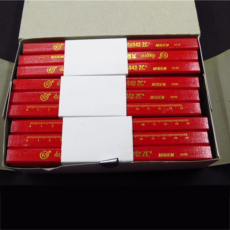 速发木工铅笔 扁头 特种专粗铅笔红蓝装修椭圆扁线划平黑色