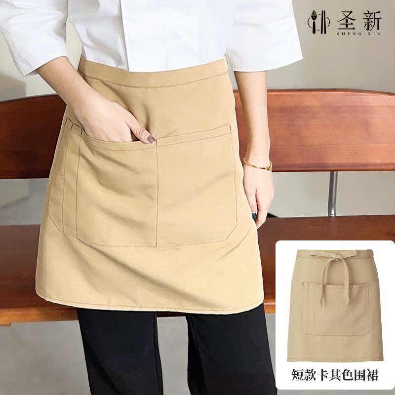 速发身焙半烘围裙卡其旺小清新裱花师工作服七分袖好色角米色围裙