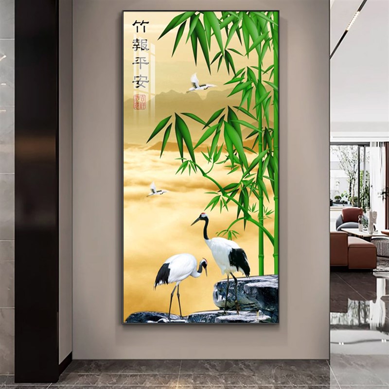 速发廊报平安竹子挂画玄关装饰画入户正对门壁竹郑板桥画茶室书房