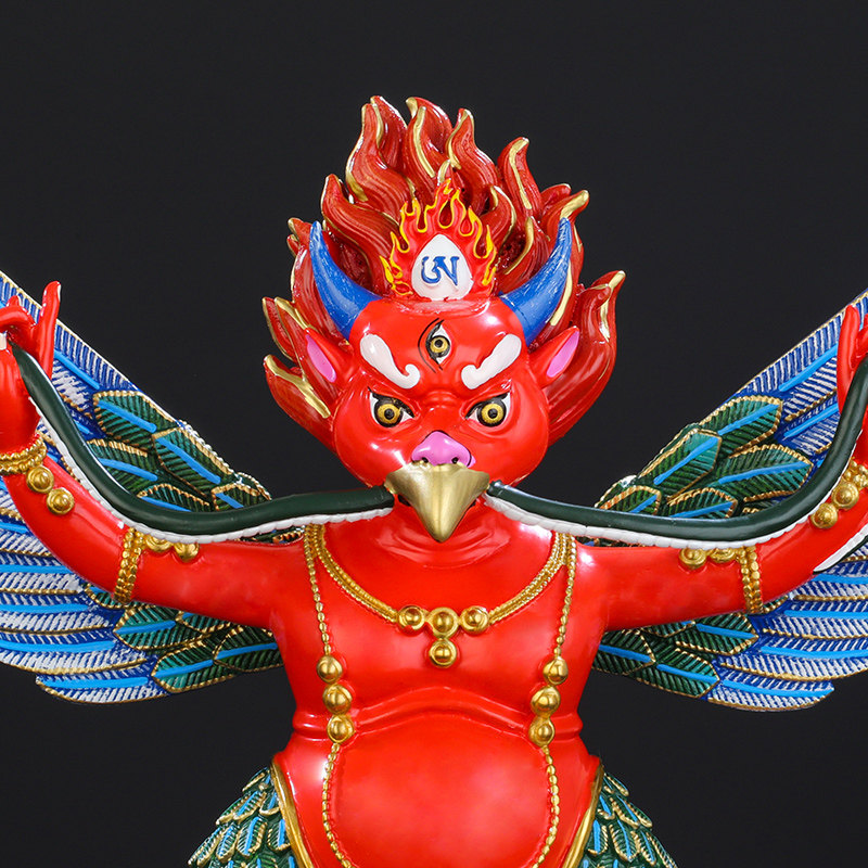 速发金翅大鹏鸟佛像摆件铜纯 藏传密宗彩绘护法佛像莲花座护法寸7