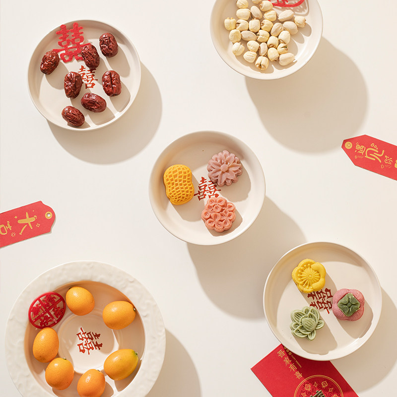 速发陶瓷小号茶点心结婚创意水果盘糕点盘订式婚礼摆台喜饼中婚点