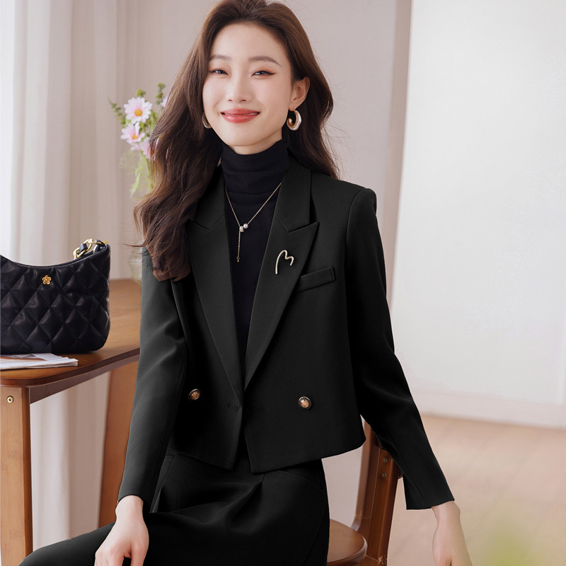 速发黑色款套秋冬季新外小个子休款短闲套装今年流行小西服套裙