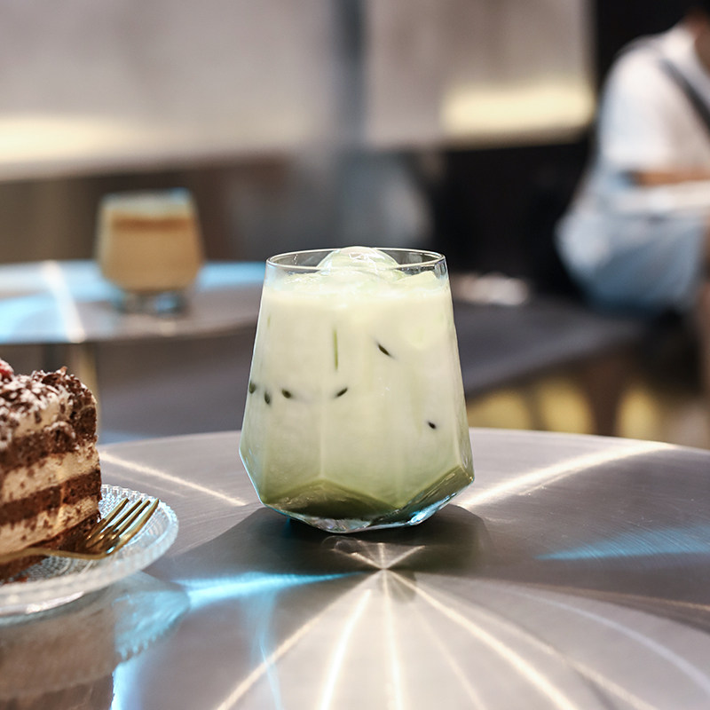 速发餐厅玻璃杯个性六气杯牛奶果杯汁杯简约冰咖啡杯角泡水杯