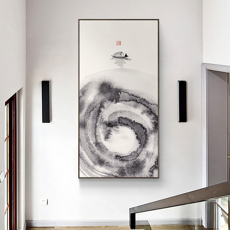 现货速发关山知君 新中式蓝红古建筑客厅装饰画古风意境挂画沙发图片