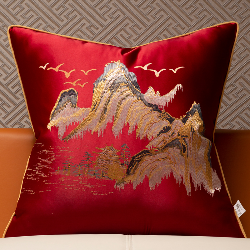 速发中国风红木枕发抱沙靠垫套轻奢中式客厅靠枕软包家用腰枕