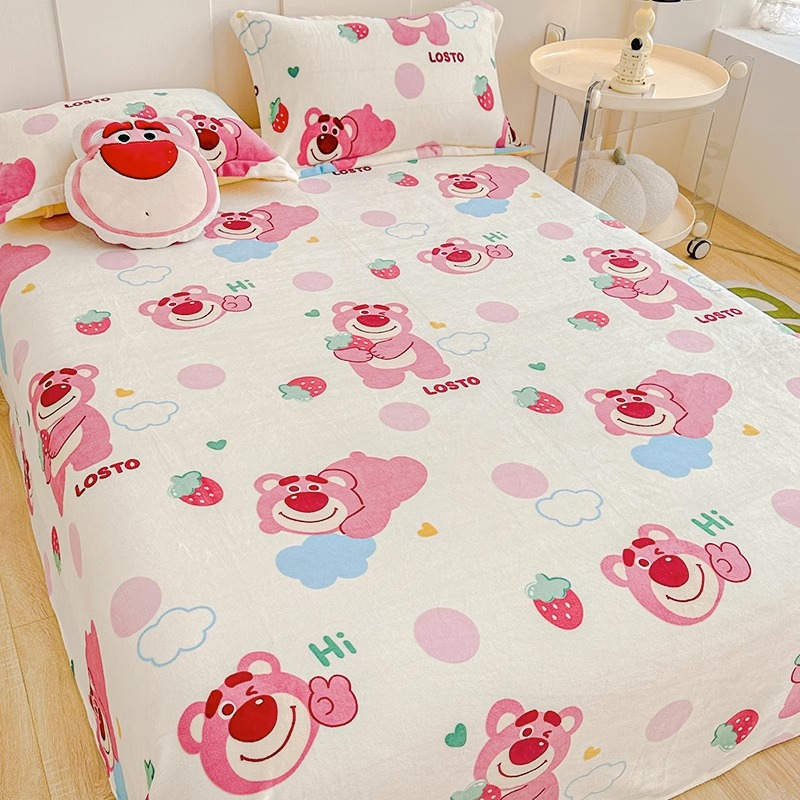 速发单奶绒牀单牀件加绒加厚珊瑚绒法兰绒冬季绒面被单毛毯牛笠三