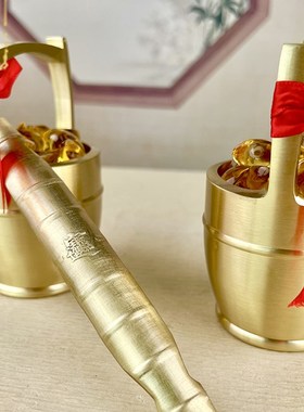 速发特大号黄铜一铜金摆件纯桶金桶迁财水桶家用办公室金扁担乔招