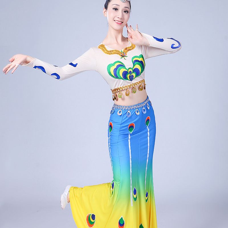 速发新装雀童舞蹈长裙童傣族舞蹈服款民族古典演出服孔儿舞表演服