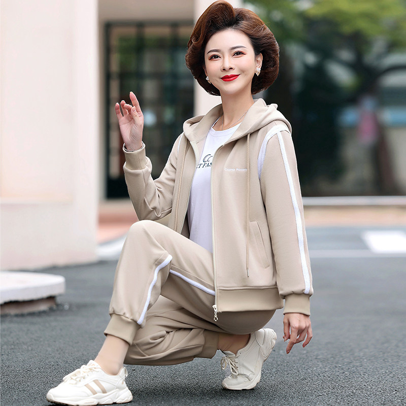 速发中老年妈尚卫衣外套上衣两妈休闲运动服2025春装新款三时件套