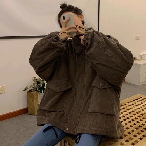 速发特大码装棉衣外套学羊棉加绒加厚院羔毛风服