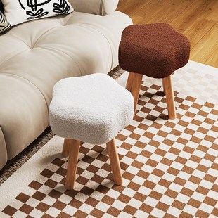 速发奶油风沙发矮凳小椅子实木凳子结实耐用板凳家厅客用梳妆化台