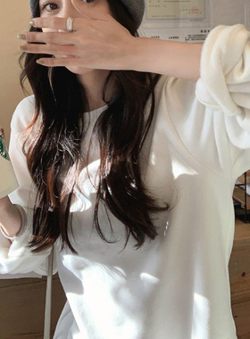 速发加绒内中衫202新款秋冬宽松底长款长袖t恤大码白色打搭上衣