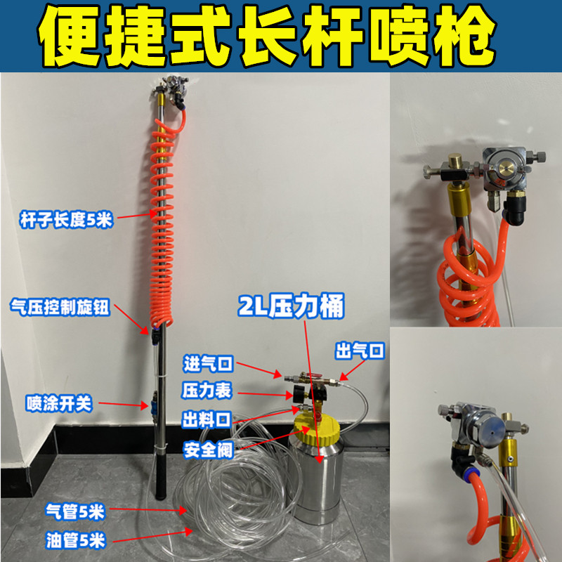 速发左伊漆长杆气动喷枪内外触面涂料漆乳胶加光墙媒桶除甲醛喷漆
