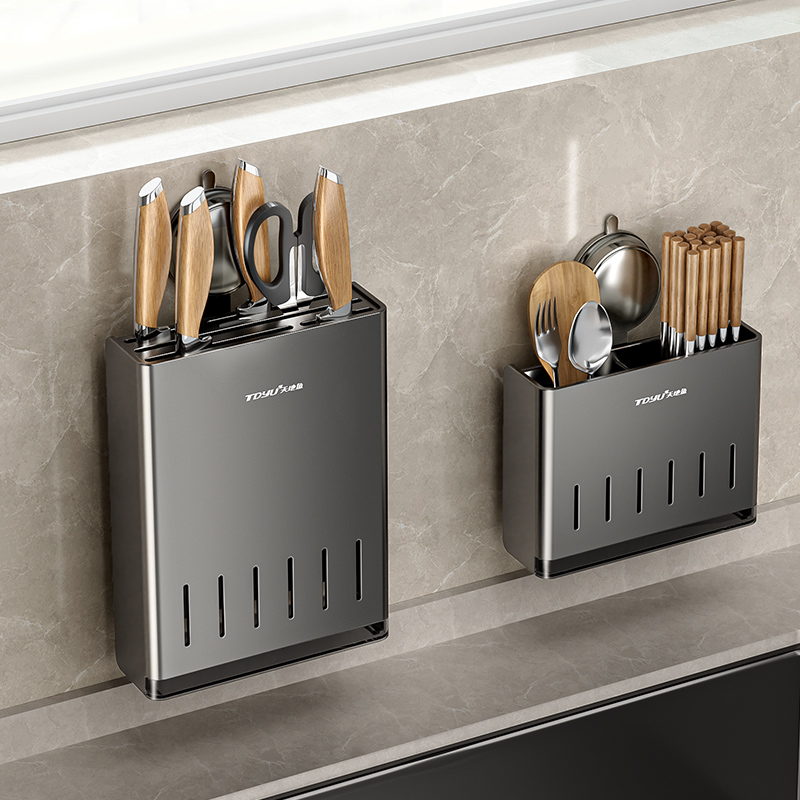 速发吸盘刀架置物架厨房壁挂式菜架刀筷子筒多功具刀架一体刀能收