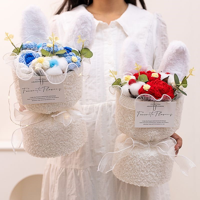 速发情节节礼物可爱针织毛绒兔耳花束香手风捧花送闺蜜生日教师人