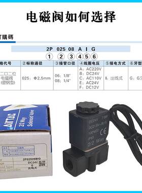 亚德客2P025-08/06 二位二通塑料电磁阀 2P02508BIG/AIG 2P02506
