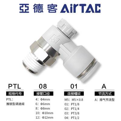 亚德客气动排气节流阀PTL4M5A-M PTL601A-M调速阀接头气缸限流阀