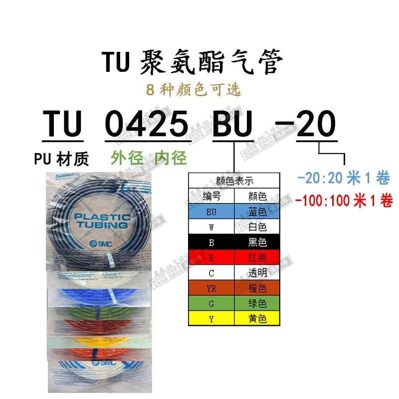 SMC气管TU0425BU/0604C/0805B/1065W/1208R-100 TU1612YR/G-20