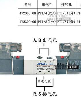 亚德客三位五通双控电磁阀4V230C08 4V230 C E P 08 06 A/B/C/F/E