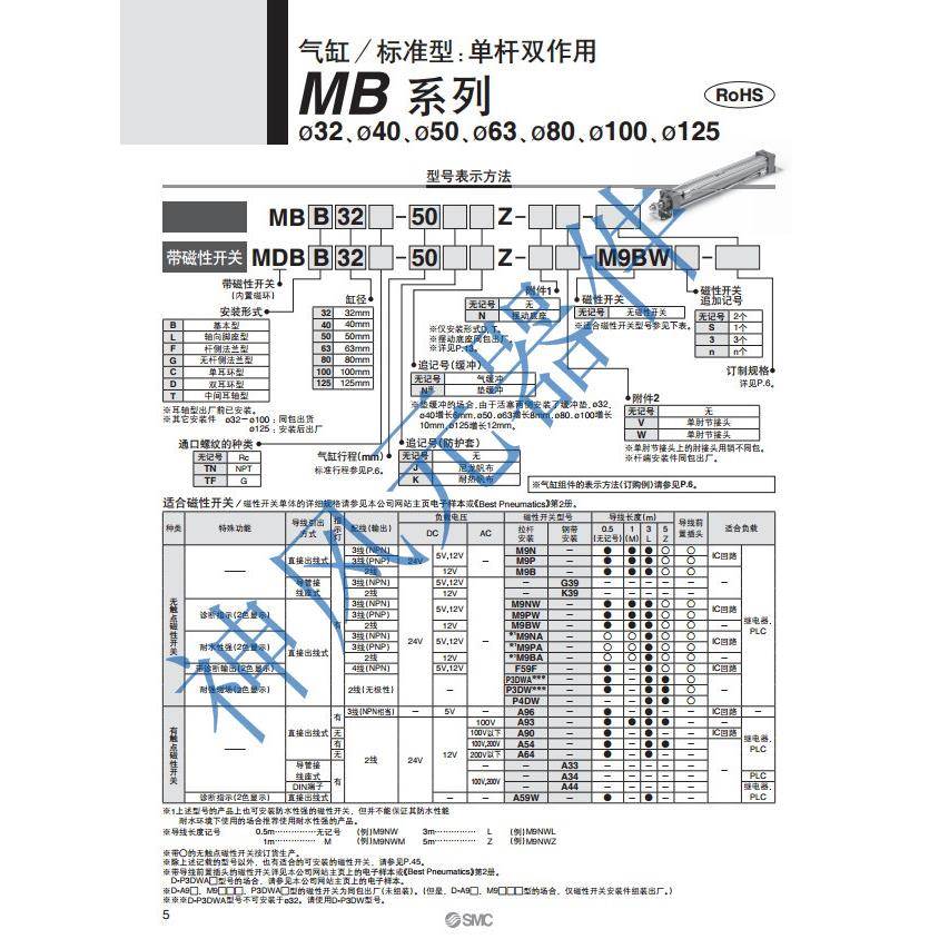 全新SMC原装气缸MDBB63-25Z MDBB63-50Z MDBB63-75Z MDBB63-100Z