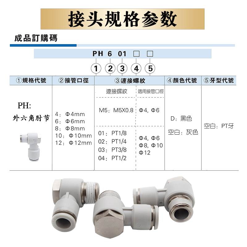 亚德客接头PH10/12-02/03/04-S PH1002 PH1003/1004 PH1204/1203