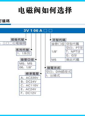原装AirTAC亚德客电磁阀 3V1-06 3V106C 3V106E 3V106F 二位三通
