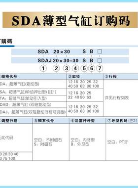 亚德客气缸SDA63/80/100X5X10X15X20X25X30X35X40X45*50X55X60-S
