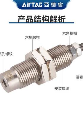 亚德客气动微型螺纹迷你小气缸MPE12X5X10X15N MPEF12X5X10X15N