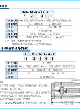 原装亚德客带导向架气缸TMIM/TMIL12X25X50/75X100X125*150X200S