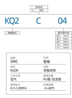 SMC气动管帽接头KQ2C04/06/08/10/12-00A单边管塞堵头堵棒KQ2P-06