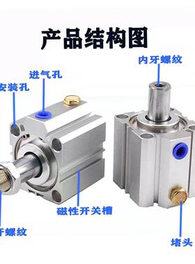 ATQ亚德客单作用薄型气缸ASQ12X5X10X15X20X16X25X30X32X40X50X63