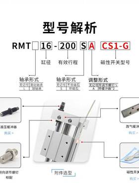 亚德客磁偶式无杆气缸RMT16/20*100X150X200X250X300X400X500S SA