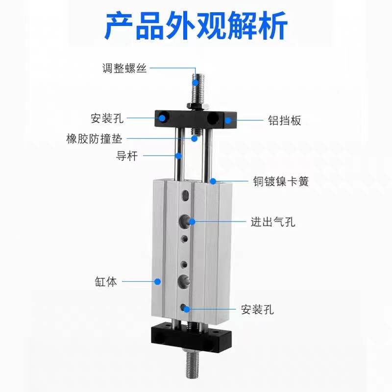 亚德客双杆滑台气缸STMS/STMB20/25X25X50X75X100X125X150X200S