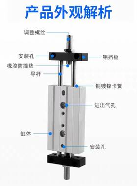 亚德客双杆滑台气缸STMS/STMB20/25X25X50X75X100X125X150X200S