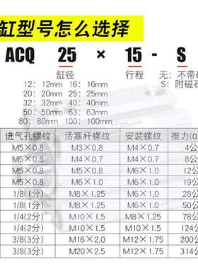 亚德客型超薄型气缸ACQ/16/20/25/32X5X10X15X20X25X40X50S/SBSDA