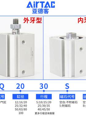 原装亚德客气动小型超薄气缸大推力ACQ80X10X20X30X40X50X75X100S