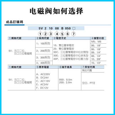原装AirTAC亚德客电磁换向阀5V110-06-M5 B050 B200 5V11006 A050