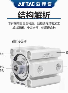 亚德客薄型气缸ACQ63X5X10X15X30X35X40X45X50X60X70X75X80X100SB