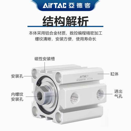 亚德客薄型气缸ACQ63X5X10X15X30X35X40X45X50X60X70X75X80X100SB