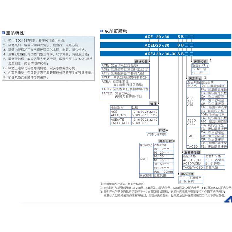 AirTac亚德客紧凑型气缸ACE32/40X5X10X15X20X25X30X35X40X50S-B