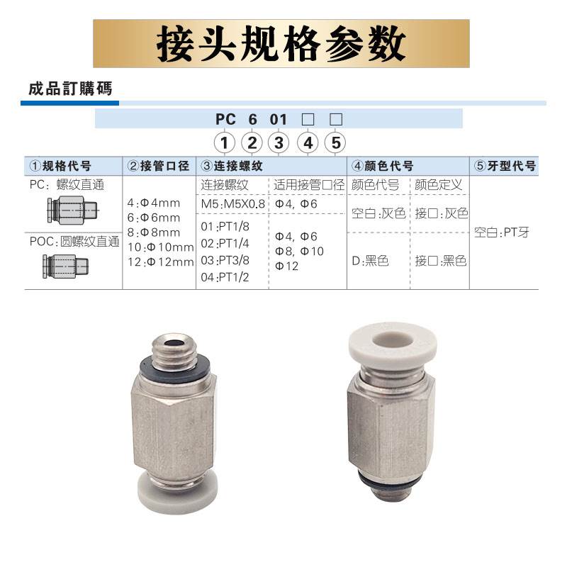 正品亚德客直通接头 PC4-M5 PC401 PC402 PC6 601 PC602 603 604